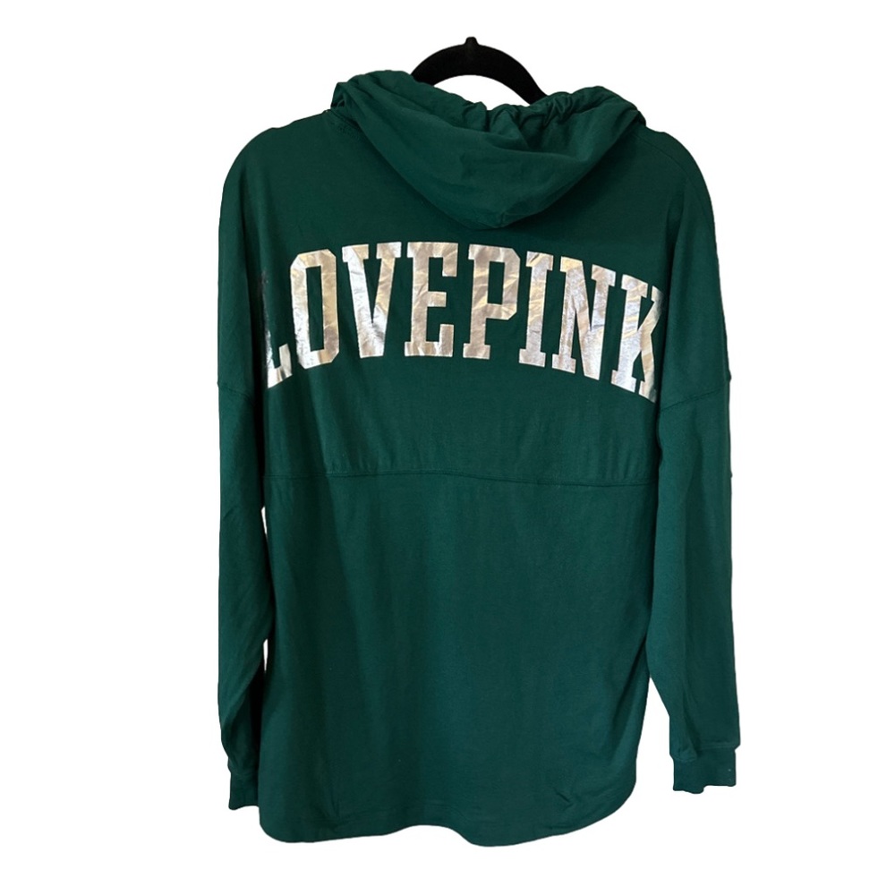 🛍️🛍️🛍️ PINK long sleeve hooded oversized tee with huge logo on back EEUC - Picture 3 of 4